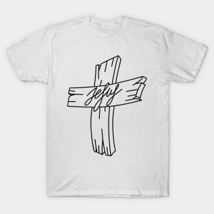 A wooden cross with the inscription Jesus T-Shirt